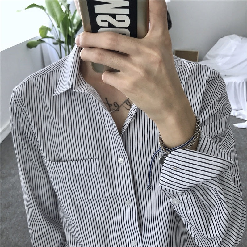 Long Sleeved Striped Shirt For Men With Slim Base Shirt