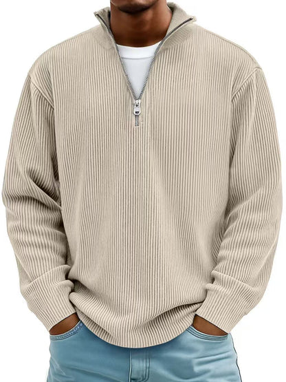 Corduroy Zipper Stand Collar Sweatshirt