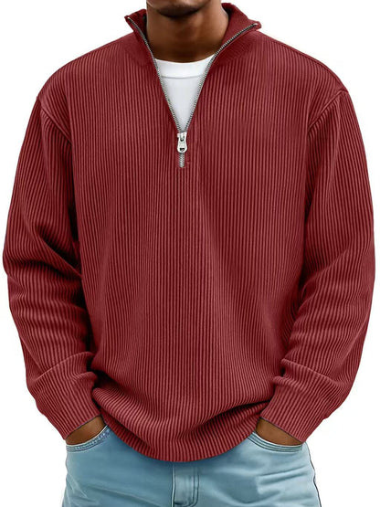 Corduroy Zipper Stand Collar Sweatshirt