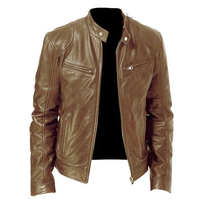 Men's Zip-up Cardigan PU Leather Jacket