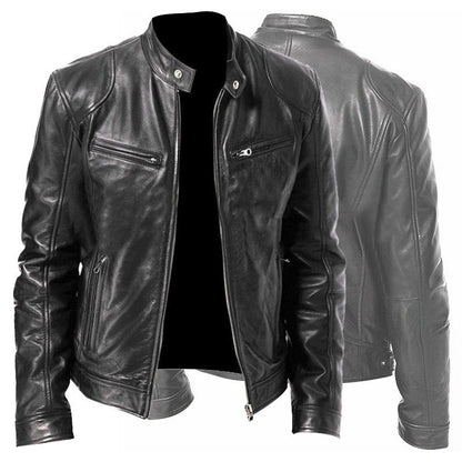 Men's Zip-up Cardigan PU Leather Jacket