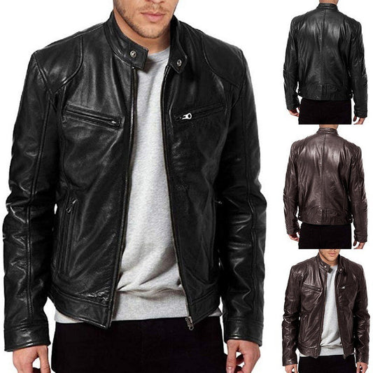 Men's Zip-up Cardigan PU Leather Jacket