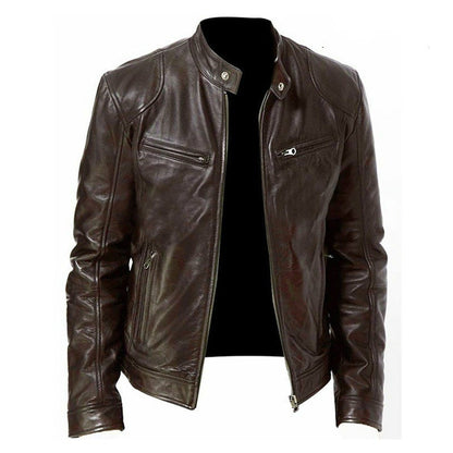 Men's Zip-up Cardigan PU Leather Jacket
