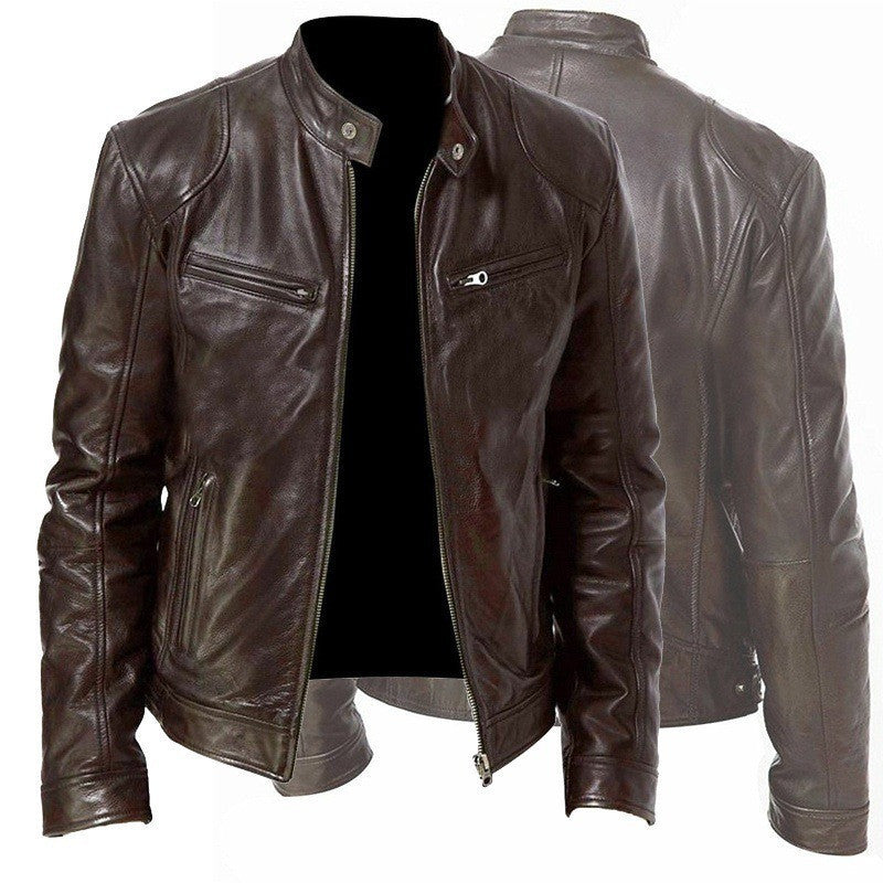 Men's Zip-up Cardigan PU Leather Jacket