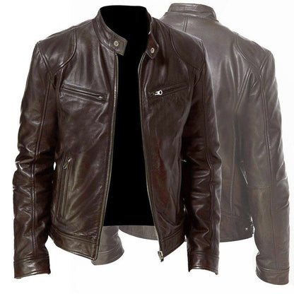 Men's Zip-up Cardigan PU Leather Jacket