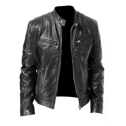Men's Zip-up Cardigan PU Leather Jacket