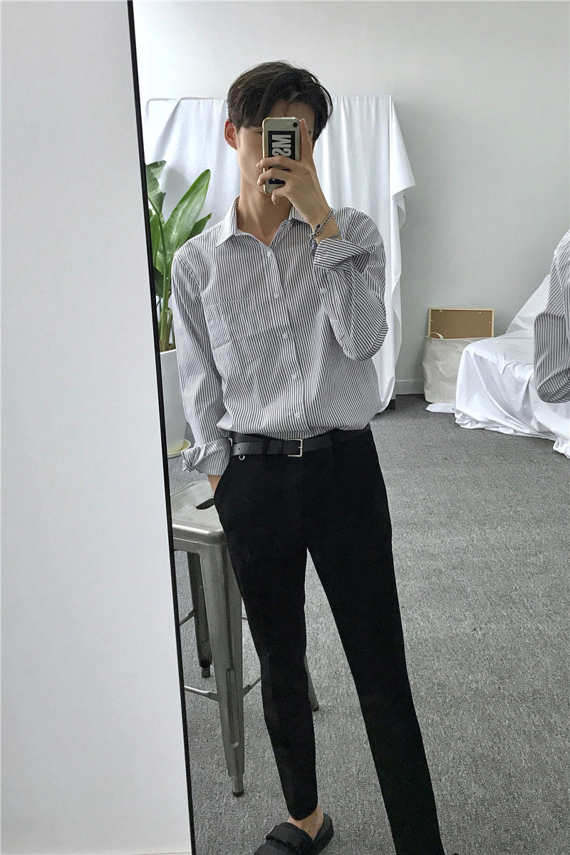 Long Sleeved Striped Shirt For Men With Slim Base Shirt