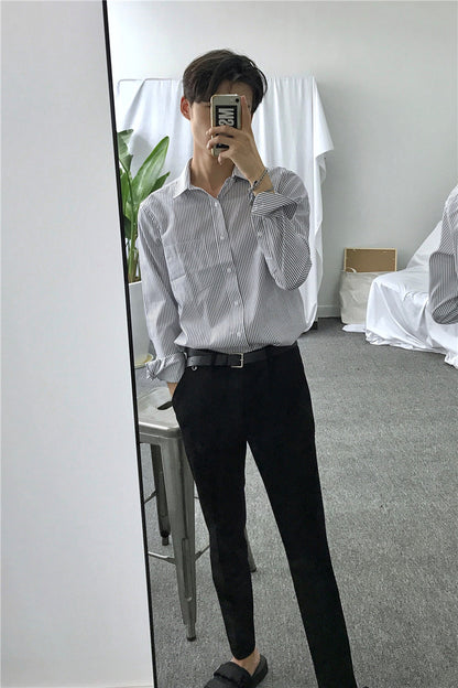 Long Sleeved Striped Shirt For Men With Slim Base Shirt