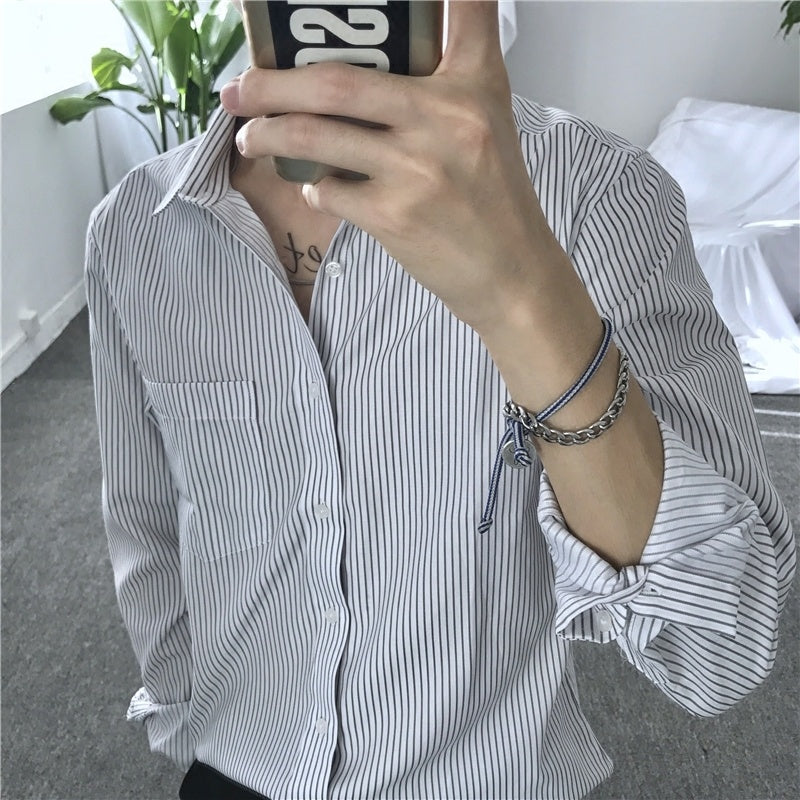 Long Sleeved Striped Shirt For Men With Slim Base Shirt