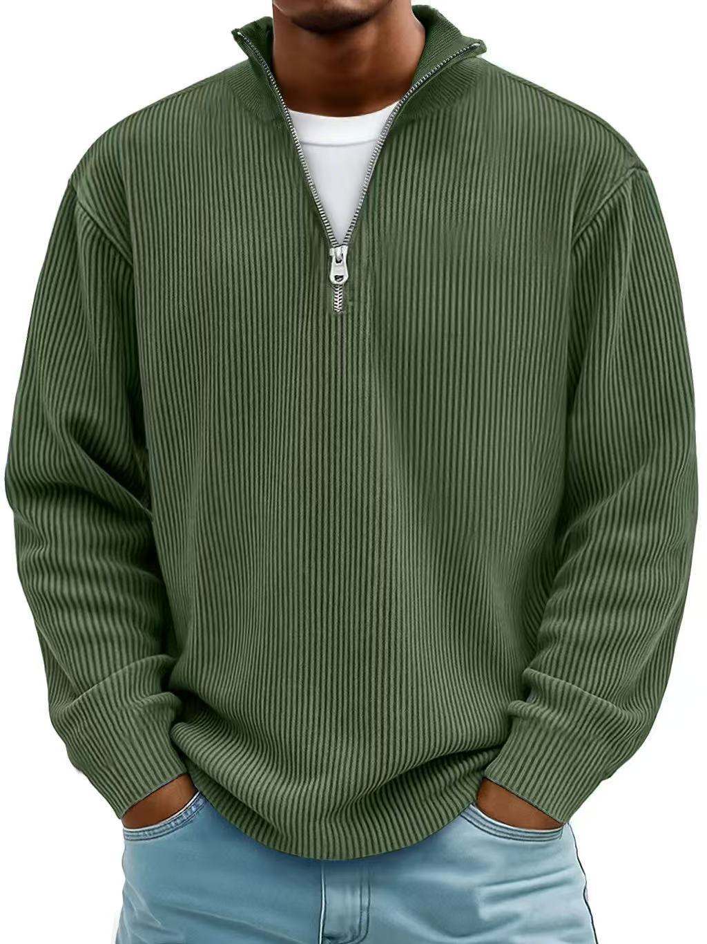 Corduroy Zipper Stand Collar Sweatshirt