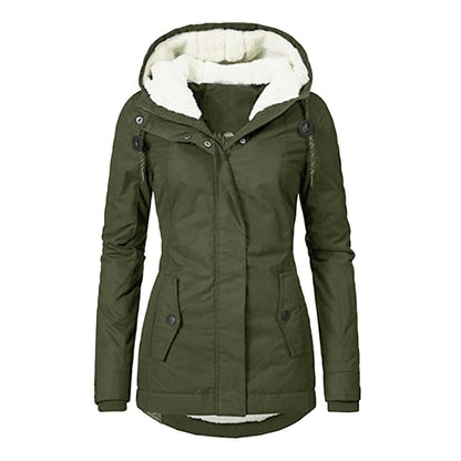 Winter Hooded Jacket Solid Color Warm Buckle Zip-up