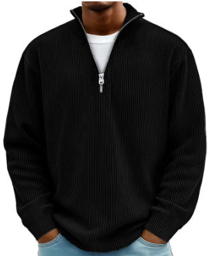 Corduroy Zipper Stand Collar Sweatshirt