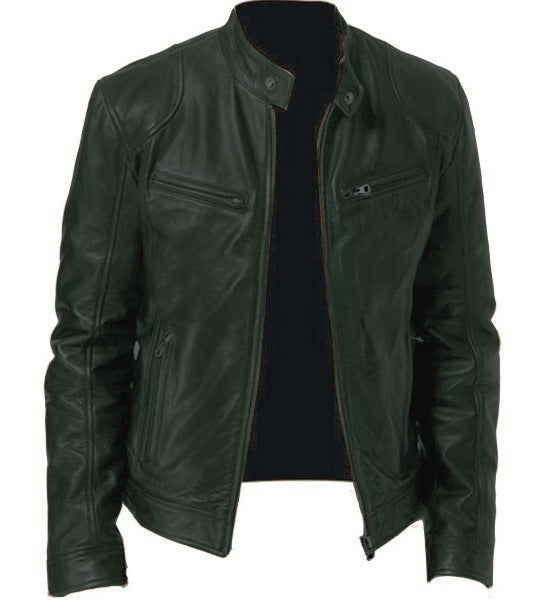 Men's Zip-up Cardigan PU Leather Jacket