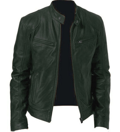 Men's Zip-up Cardigan PU Leather Jacket