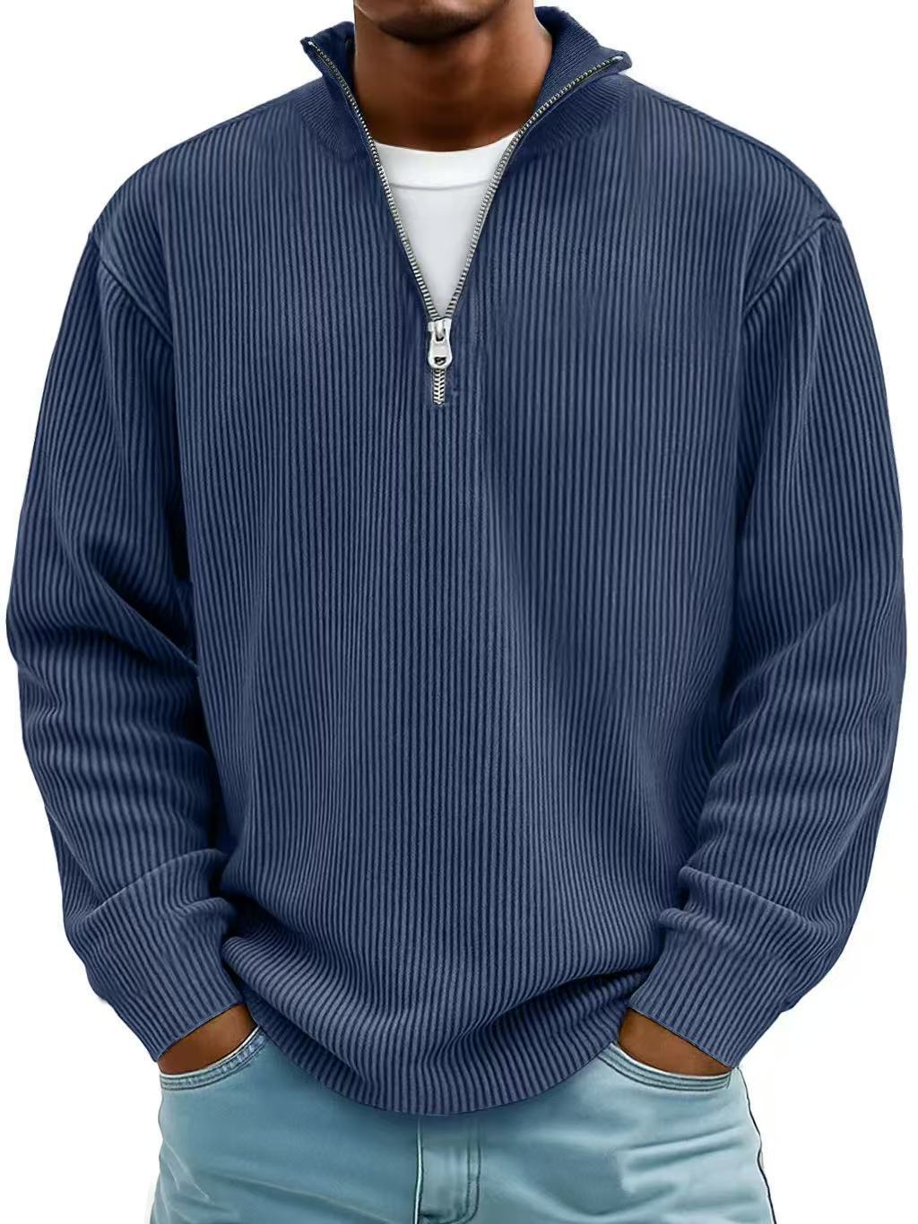 Corduroy Zipper Stand Collar Sweatshirt