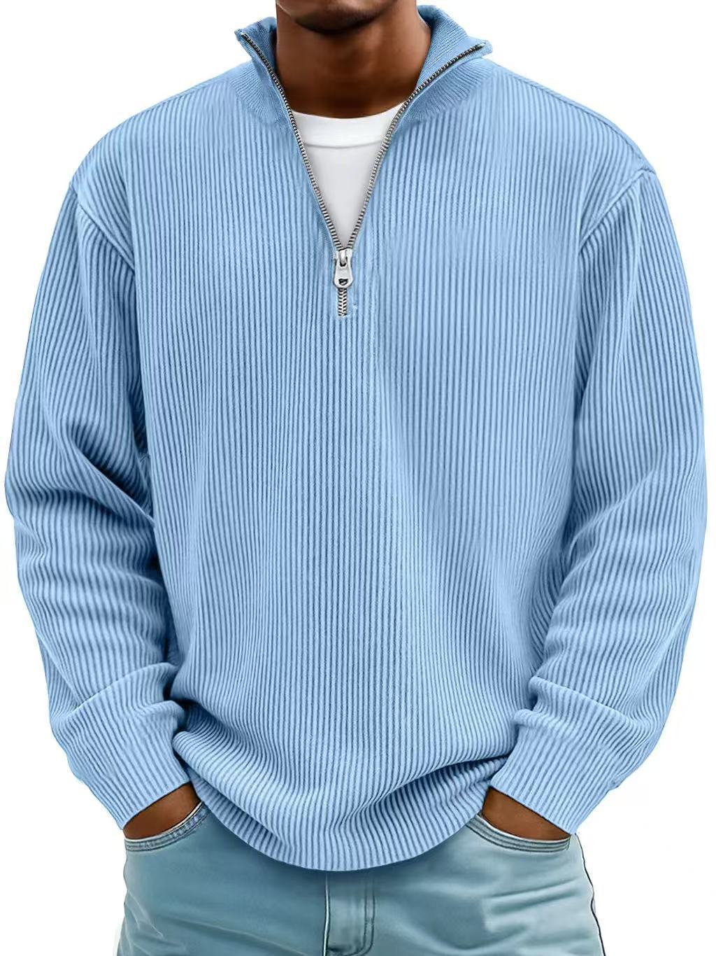 Corduroy Zipper Stand Collar Sweatshirt