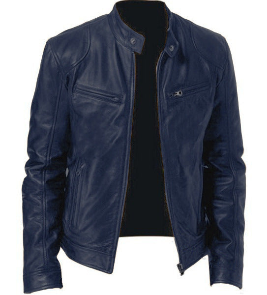 Men's Zip-up Cardigan PU Leather Jacket
