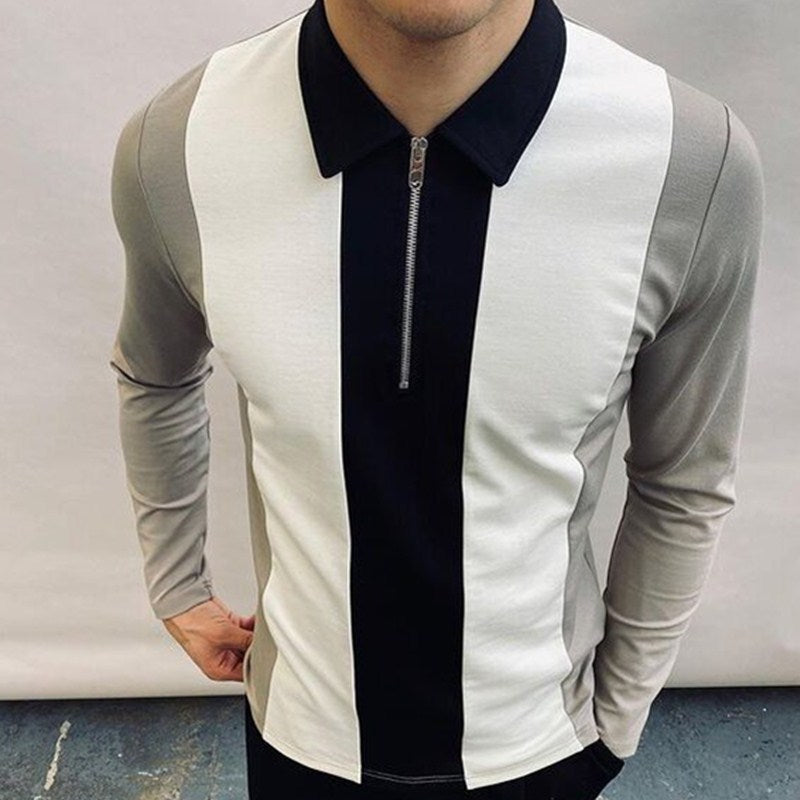 Zipper Lapel Long Sleeve T-shirt Slim Polo Shirt T-shirt