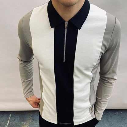 Zipper Lapel Long Sleeve T-shirt Slim Polo Shirt T-shirt