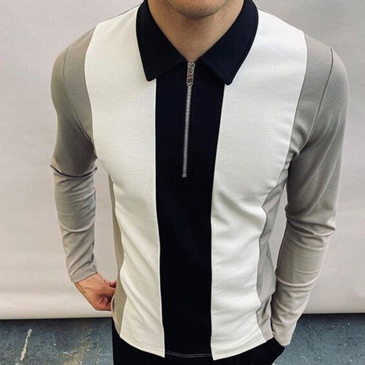 Zipper Lapel Long Sleeve T-shirt Slim Polo Shirt T-shirt