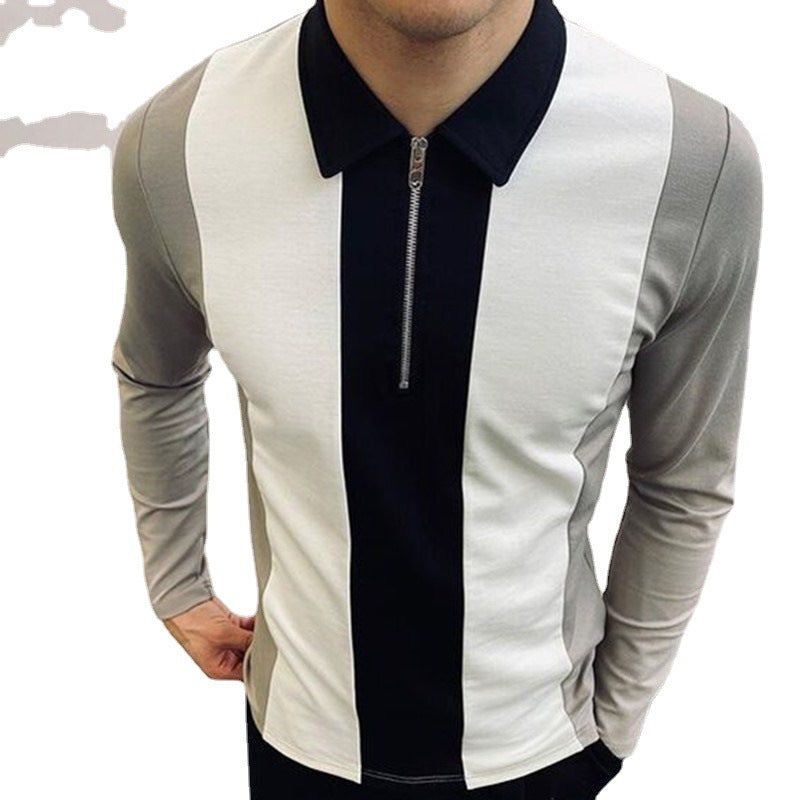 Zipper Lapel Long Sleeve T-shirt Slim Polo Shirt T-shirt