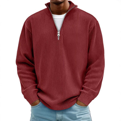 Corduroy Zipper Stand Collar Sweatshirt