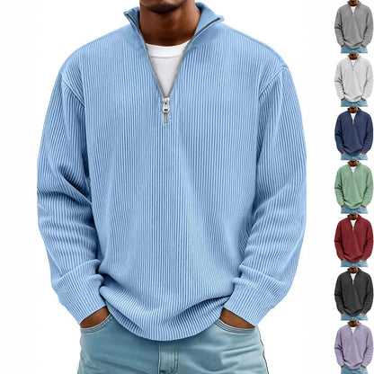 Corduroy Zipper Stand Collar Sweatshirt