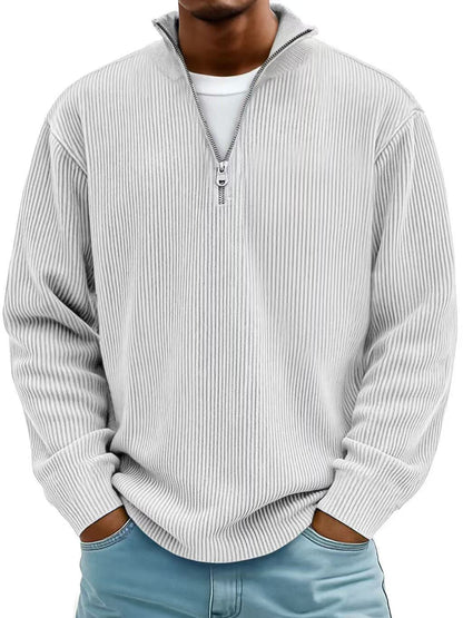 Corduroy Zipper Stand Collar Sweatshirt