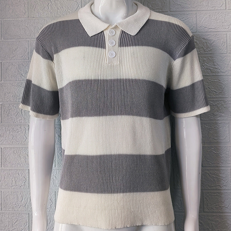 Mens Lapel Sweater Short Sleeve