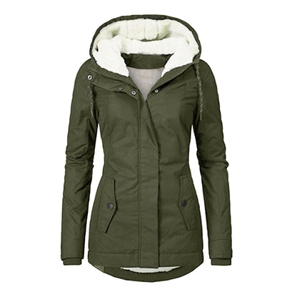 Winter Hooded Jacket Solid Color Warm Buckle Zip-up